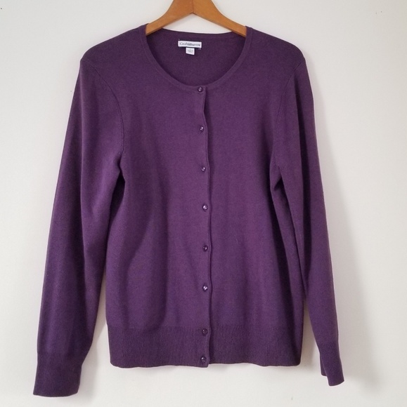 Craft & Barrow Plum Pima Cotton Cardigan, Size L - Picture 4 of 10